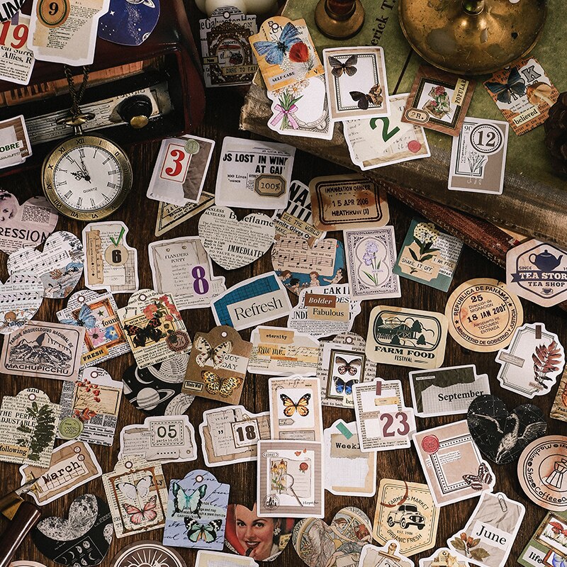 46 Pcs Vintage Stickers Antique Retro Natural Collection Stickers Scrapbook Diy Stickers Diary Journal Embellishment Supplies