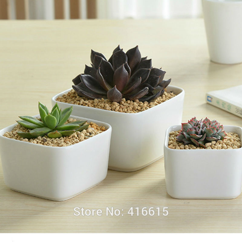 Stijl Eenvoudige Witte Vierkante Grote Keramische Bloempotten Desktop Moderne Decoratie Succulent Planter Steengoed Aardewerk Bonsai Pot