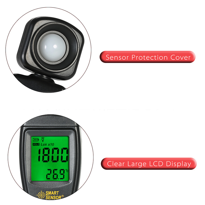 Medidor de luminosidad de luz Digital AS803 medidor de temperatura interior 200.000 Lux Luxmeter