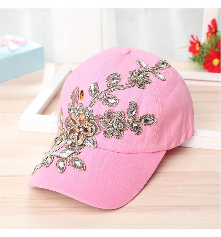 Nueva gorra de béisbol de lujo con diamantes de imitación para mujer gorra de béisbol vaquero con patrón floral de para mujer con diamantes de cristal: F
