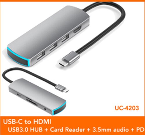 Usb Type C Hub Multi Hub Usb 3.0 Naar Hdmi Adapter Dock Met Pd Sd Tf Card Voor Macbook Pro huawei Mate 30 Oppervlak Pro Dock Splitte: 8 in 1 with PD gray