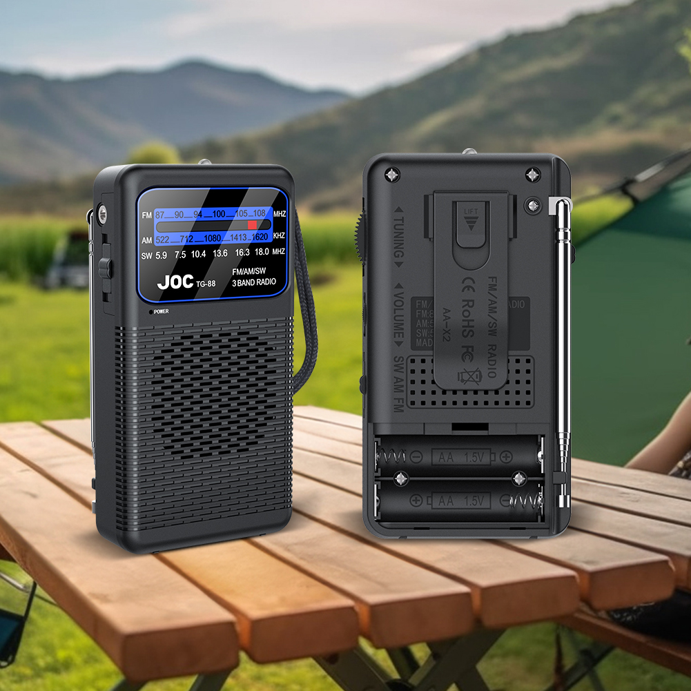 Transistor de radio de emergencia portátil FM AM SW con linterna LED reproductor de radio con pilas para personas mayores caminando