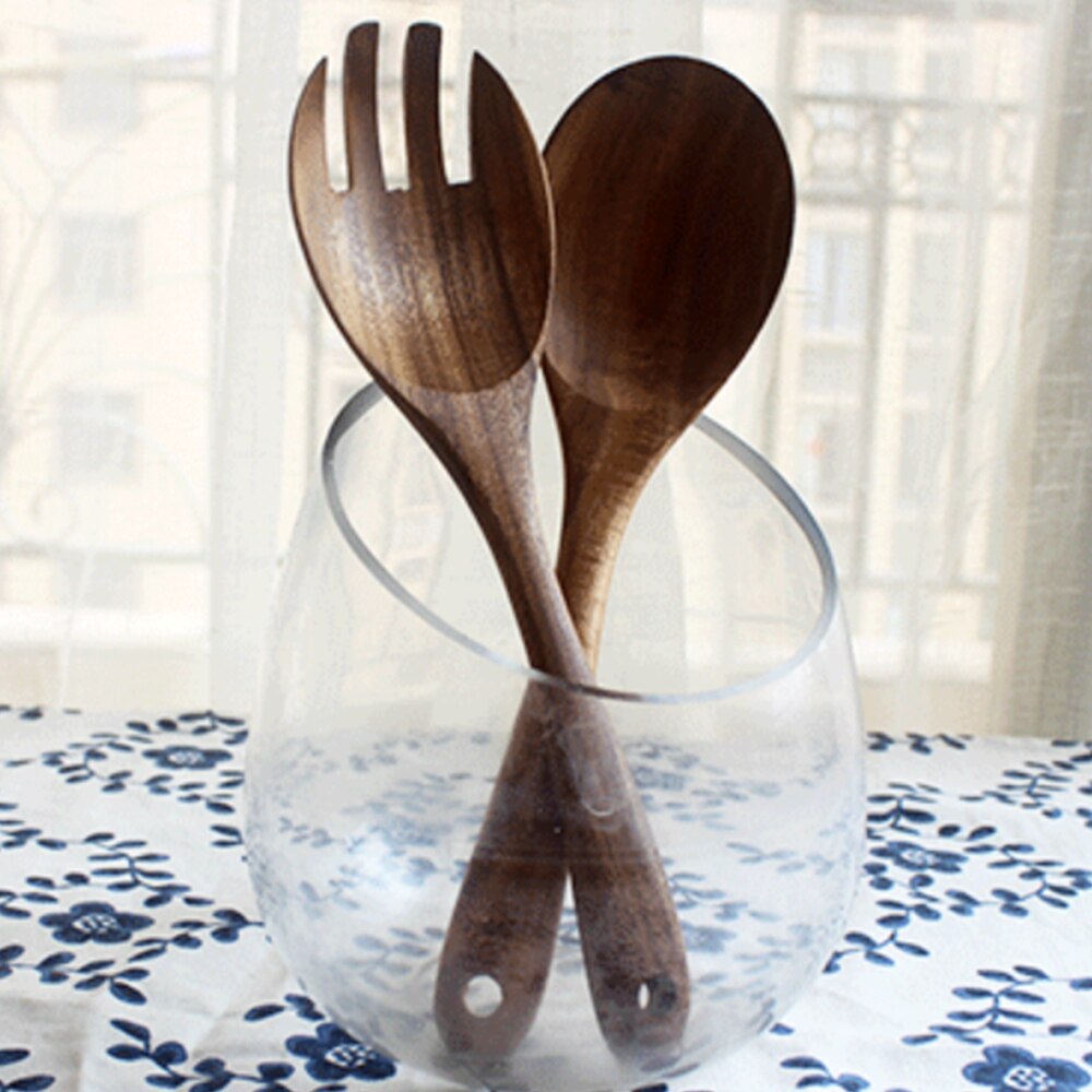 Houten Lepel Salade Vork Grote Opscheplepel Set Houten Keukengerei Lange Handvat Soeplepel Pollepel Salade Server Servies