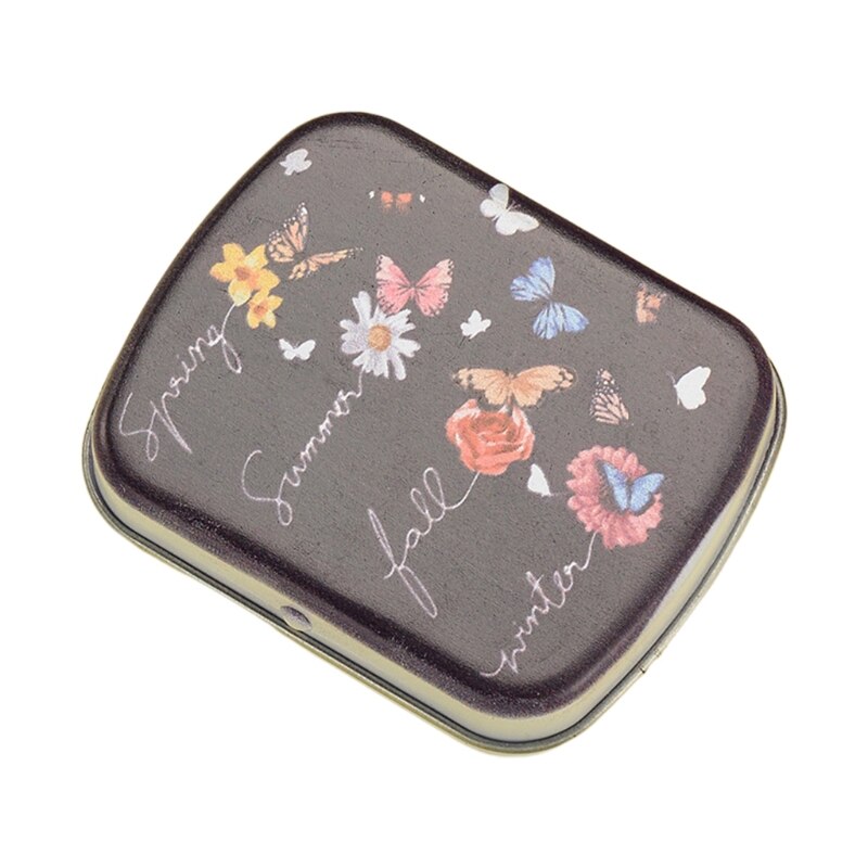2022 Lovely Mini Portable Box Metal Rectangular Small Empty Hinged Tins Box Container: Four Seasons Flower