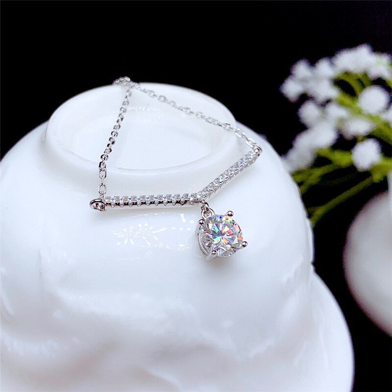 Colgante de moissanita de 1 quilate para mujer, de Plata de Ley 925, D-F de corte brillante redondo, prueba de diamante de laboratorio, aprobado con certificado
