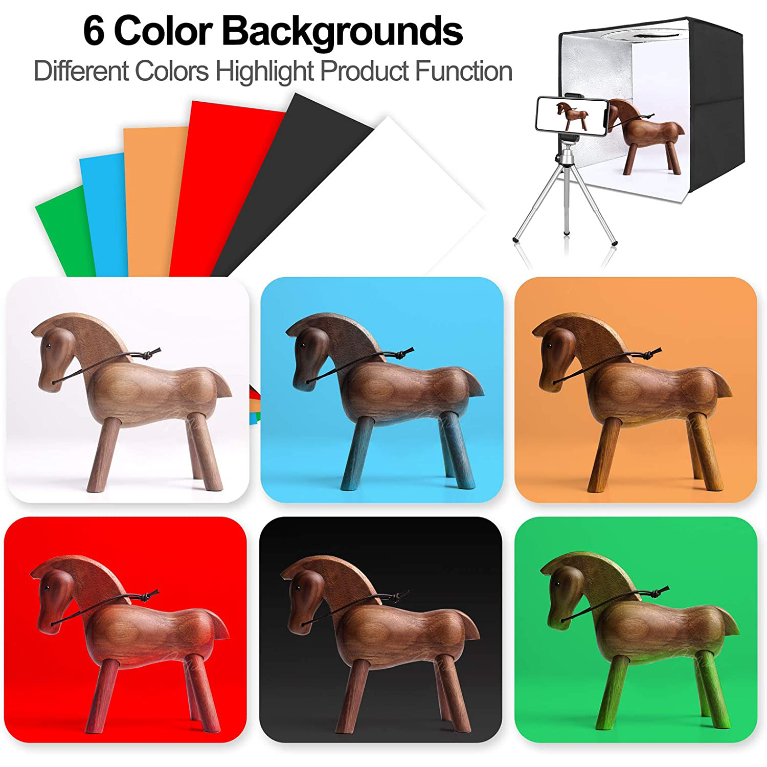 Photography Studio Light Box 12" 30cm Portable Photo Booth Dimmable Table Top Flashery Shooting Tent LED Lighting 6 Backdrops