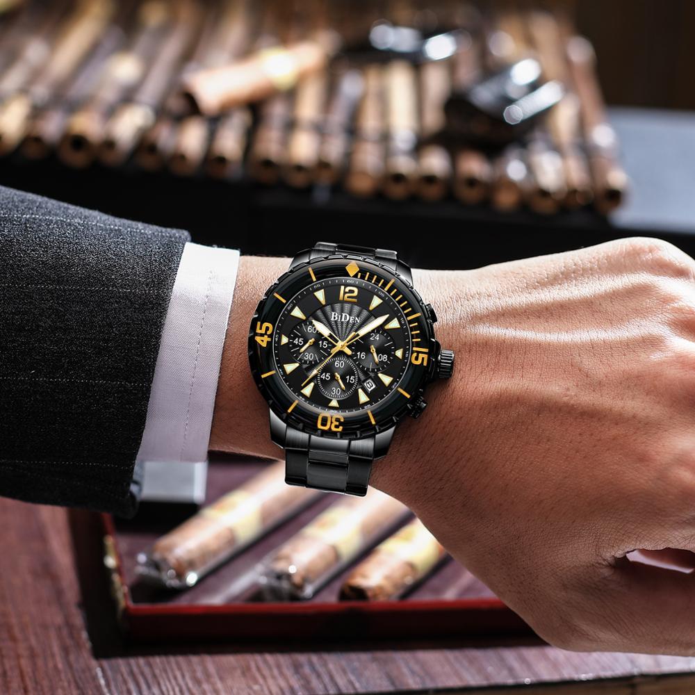 BIDEN-Reloj de pulsera de acero inoxidable para hombre, deportivo, resistente al agua, Masculino