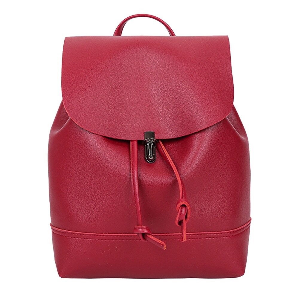 Women backpack Vintage Pure Color Leather School Bag Backpack Satchel backpack women Shoulder Bag bolsa: Red 