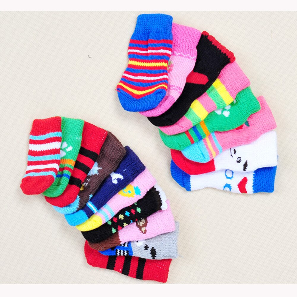 4Pcs Cute Puppy Dogs Pet Knits Socks Anti Slip Skid Bottom perrito santi-slip socks for dog antyposlizgowe skarpetki dla psa @45