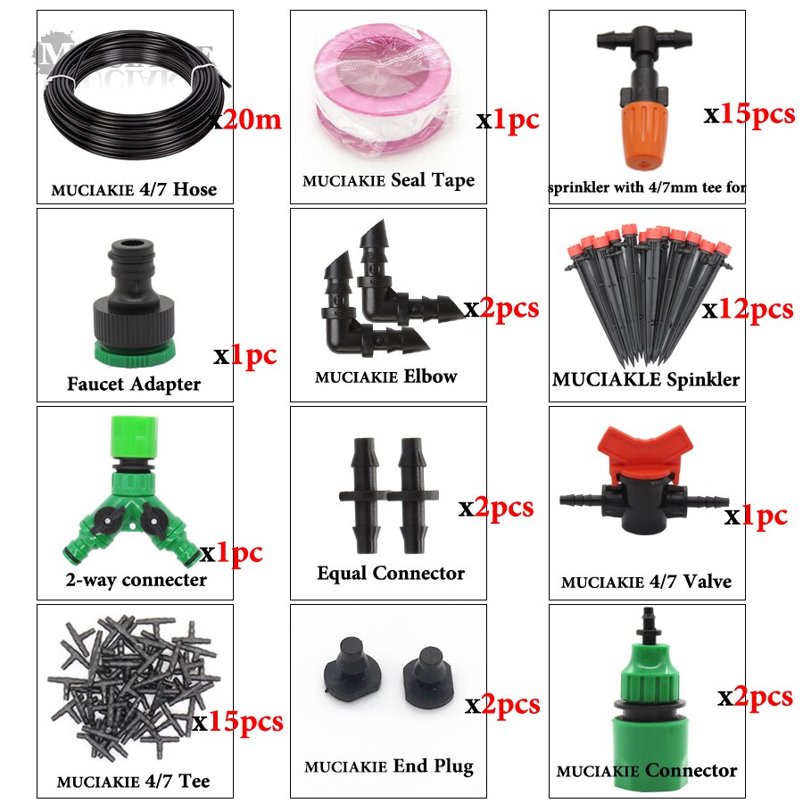 MUCIAKIE 1 Set Garden Irrgation Watering Kits Automatic Misting Cooling Sprinkler System Micro Drip Flowers Greenhouse Gardening: BxAB486C