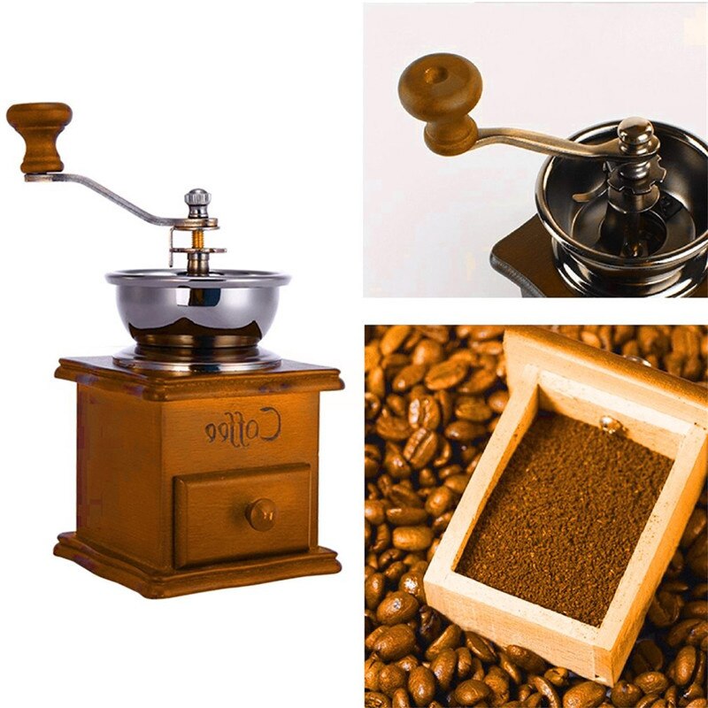 Di legno Macinino Da Caffè Retro A Mano Manuale di Cucina di Casa Mini In Acciaio Inox Erba Aromatica Pepper Mill Spice Chicco di Caffè Burr Mulino Macchina