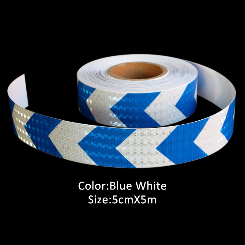 5Cm X 5M Dubbele Kleuren Pijl Patroon Mesh Reflecterende Lint Auto Sticker Automotive Stijl Voertuig Vrachtwagen Motorfiets Waarschuwing film: Blue White