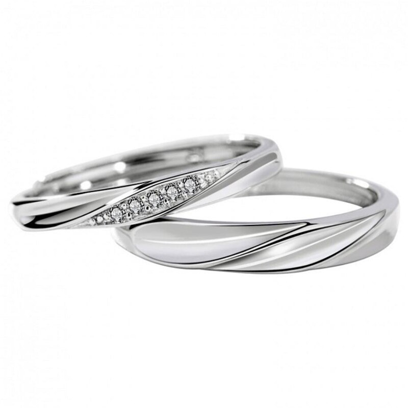 Unique mémoire doux romantique Couple exquis 925 en argent Sterling femelle redimensionnable ouverture anneaux SRI362