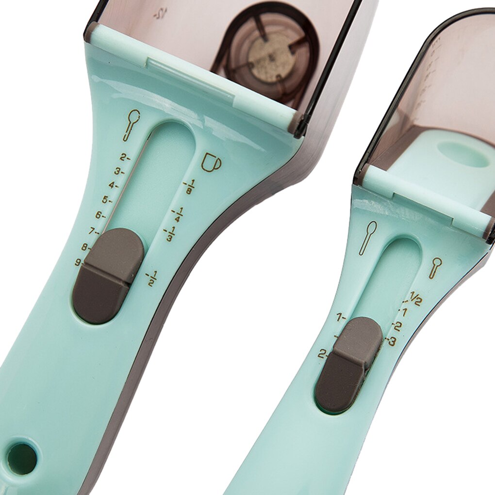 2Pcs Adjustable Measuring Spoons Set with Scale Plastic Markings Teaspoon Tablespoon Scoop Cooking Utensils