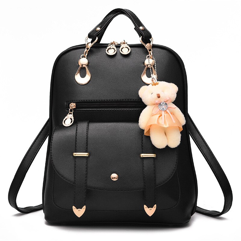 Backpack Women Pu Leather Female Backpacks Teenager Girls Female School Mochila Feminina Rucksack Mochilas Mujer: Black