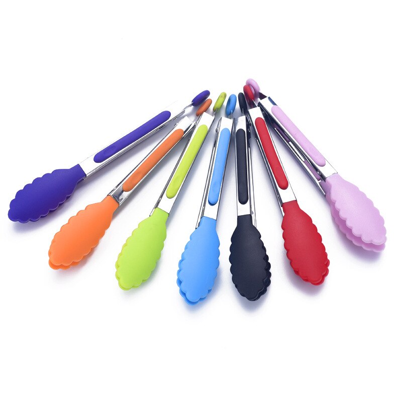Silicone Stainless steel Kitchen Handle Tongs BBQ Clip Cooking Salad Bread Food Serving Tongs For Home Restaurant Baking Utensil
