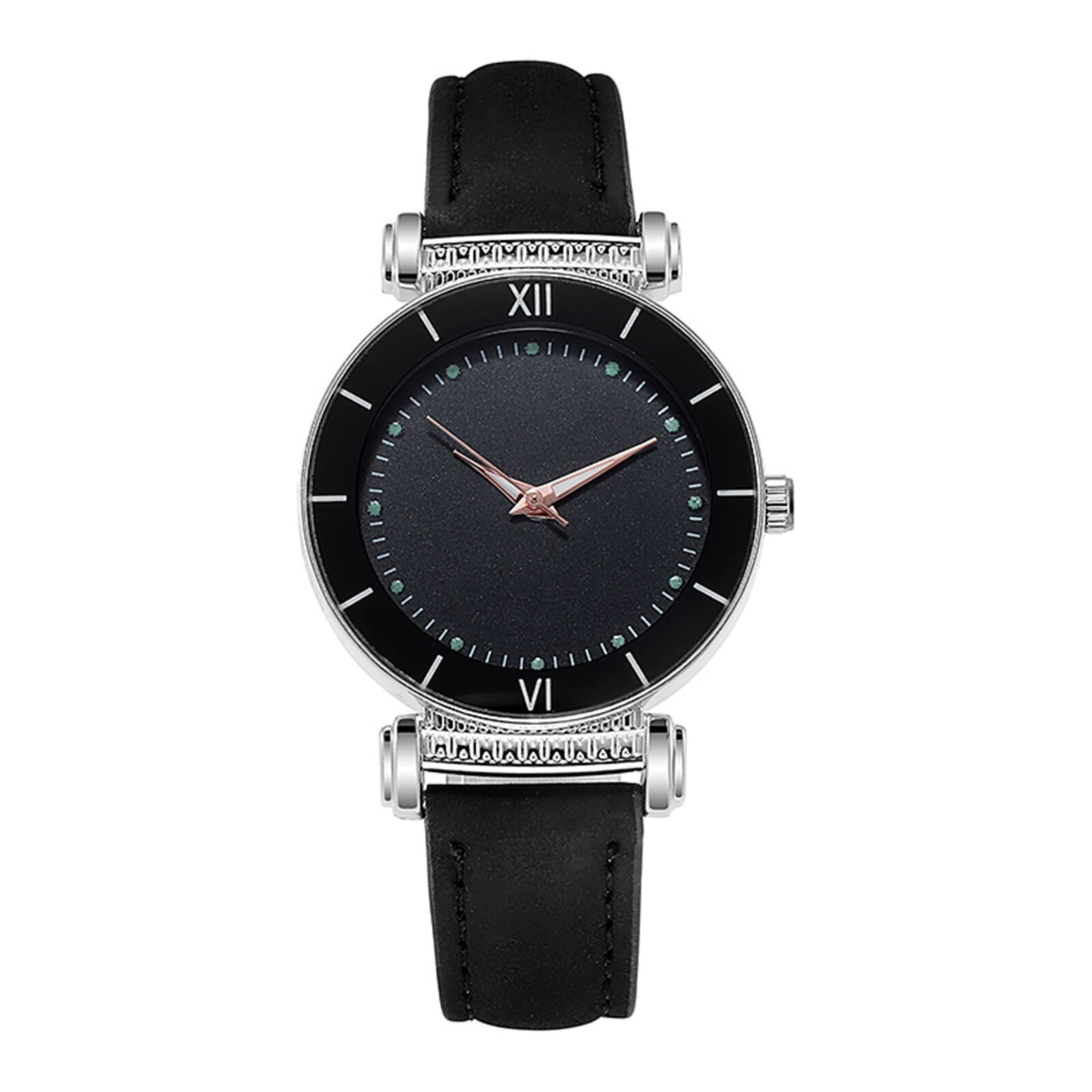 Vrouwen Luxe Horloge Quartz Casual Vrouwelijke Quartz Horloges Lederen Band Sky Dames Meisjes Klok Analoge Uur Reloj Horloge: Black 