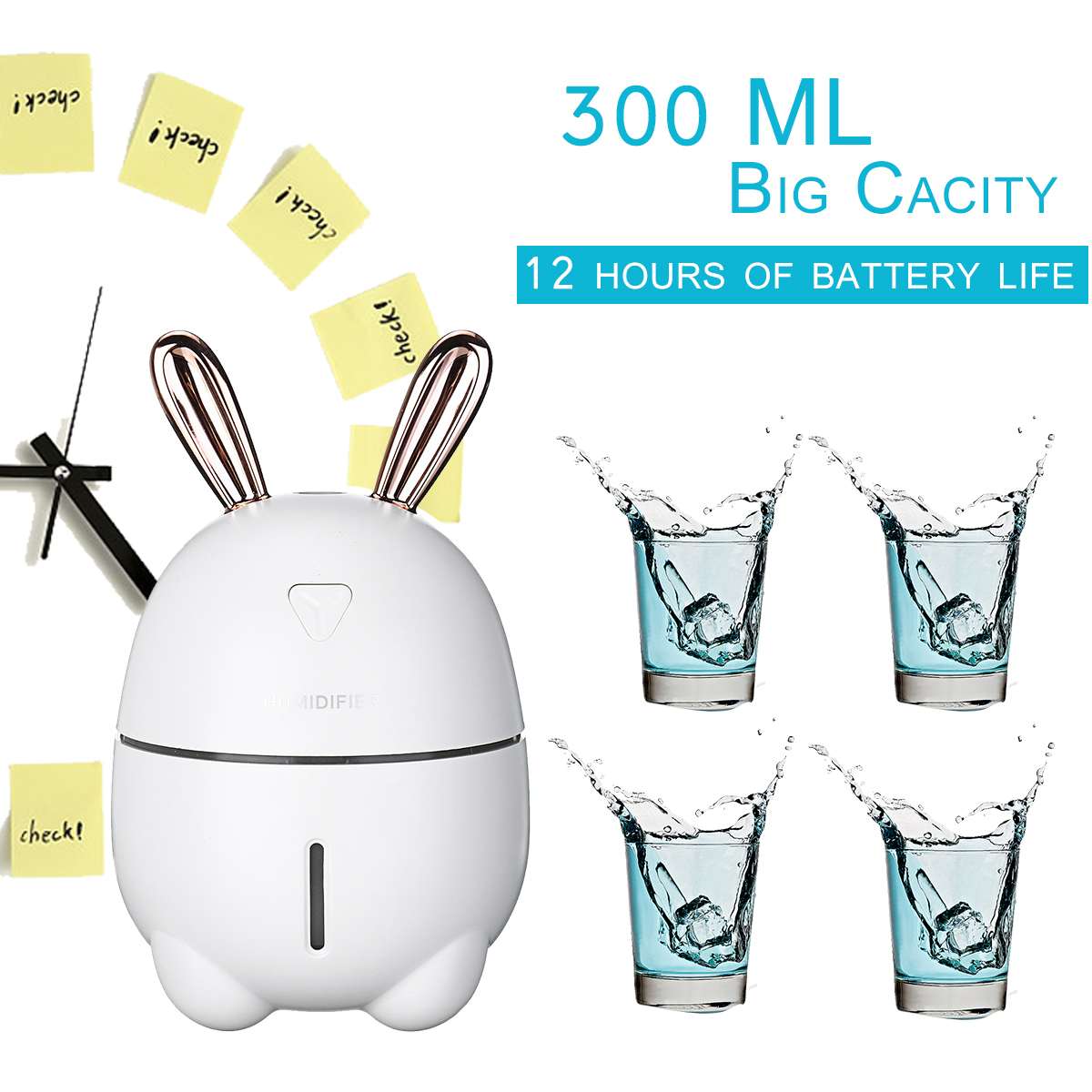 300ML Air Humidifier Cute Rabbit Ultra-Silent USB Aroma Essential Oil Diffuser Office Car Humidificador Air Purifier Mist Maker