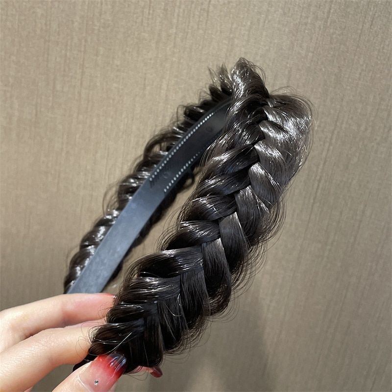 Koreaanse Fishbone Vlechten Pruik Haar Hoepel Zoete Meisjes Twist Haarband Trendy Hipster Vlecht Haarspeld Casual Haar Versieren: a Black Brown