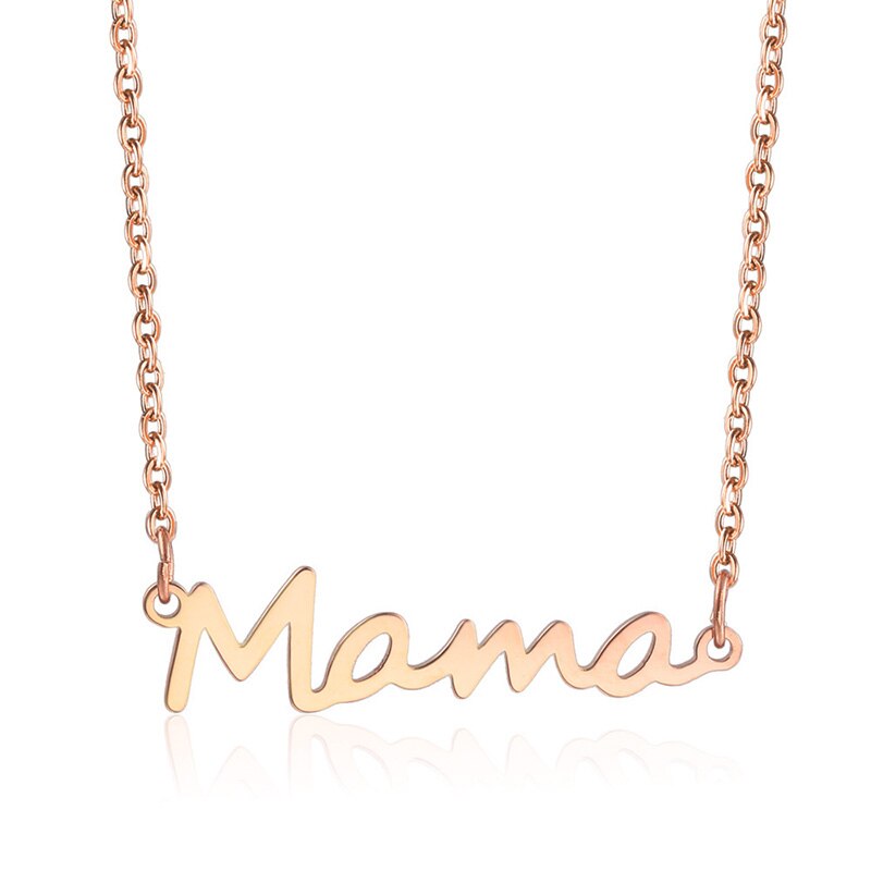 Collar de acero inoxidable con letras de mamá, colgante de cadena de hueso de bloqueo para bebé, joyería para mujer, del Día de la madre: COLOR ORO ROSADO