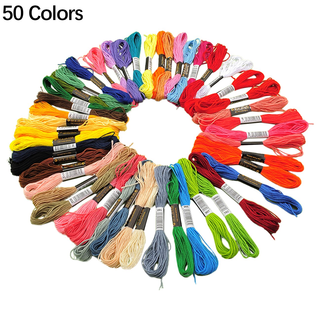 Multicolor Embroidery Thread Cross Stitch Floss Threads Cotton Sewing Skeins Hand Knitting Skein Kit DIY Sewing Tool 50/150pcs: White