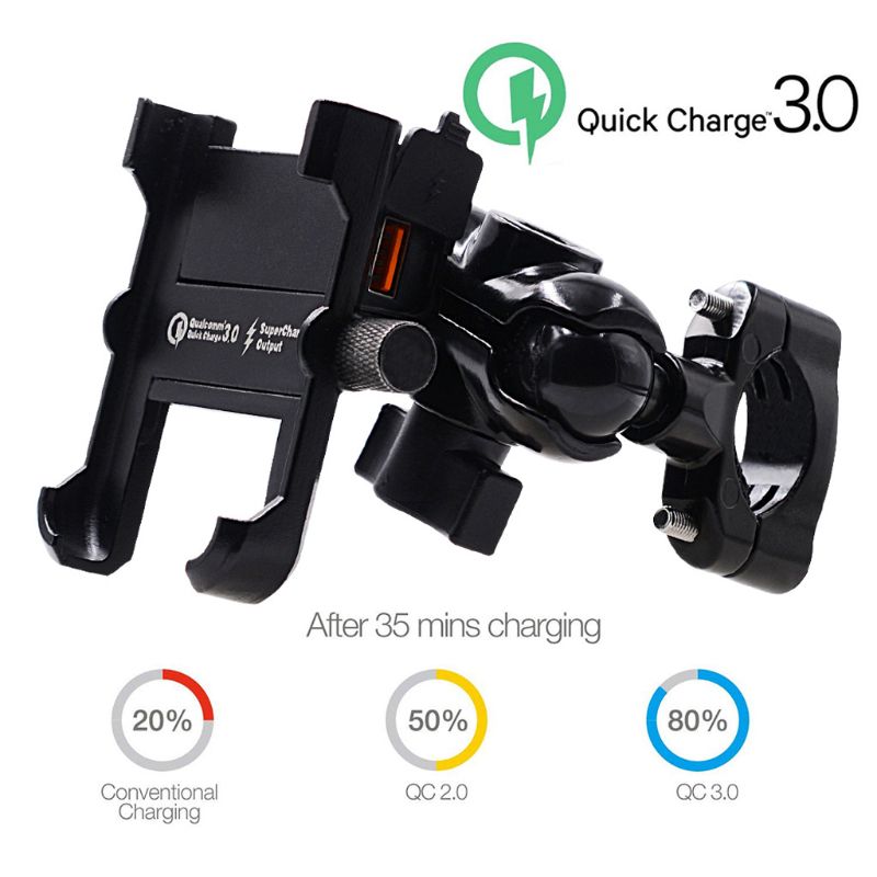 Suporte de celular para motocicleta, suporte de metal impermeável para smartphone com carregador rápido qc 3.0 usb e guidão com espelho para samsung