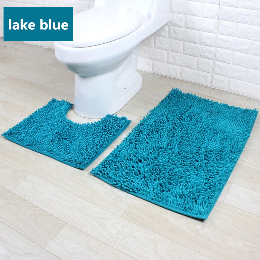 2 st/set tjock chenillematta entrédörr badrum anti-halkmatta kök toalett absorberande badrumsmatta chenille golvmatta: 2 st-sjöblå