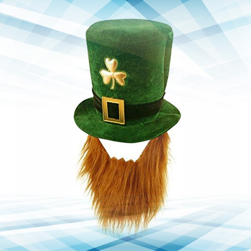 St Patricks Day Green Hat Saint Patrick Parades Lucky Charm Accessories for Party Funny Hat with Beard Xmas Carnival Props