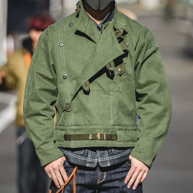 Maden Retro 16oz lona sueca motocicleta chaqueta verde bolsillo chaqueta Bomber Casual caza trabajo prendas de vestir para hombres primavera y otoño
