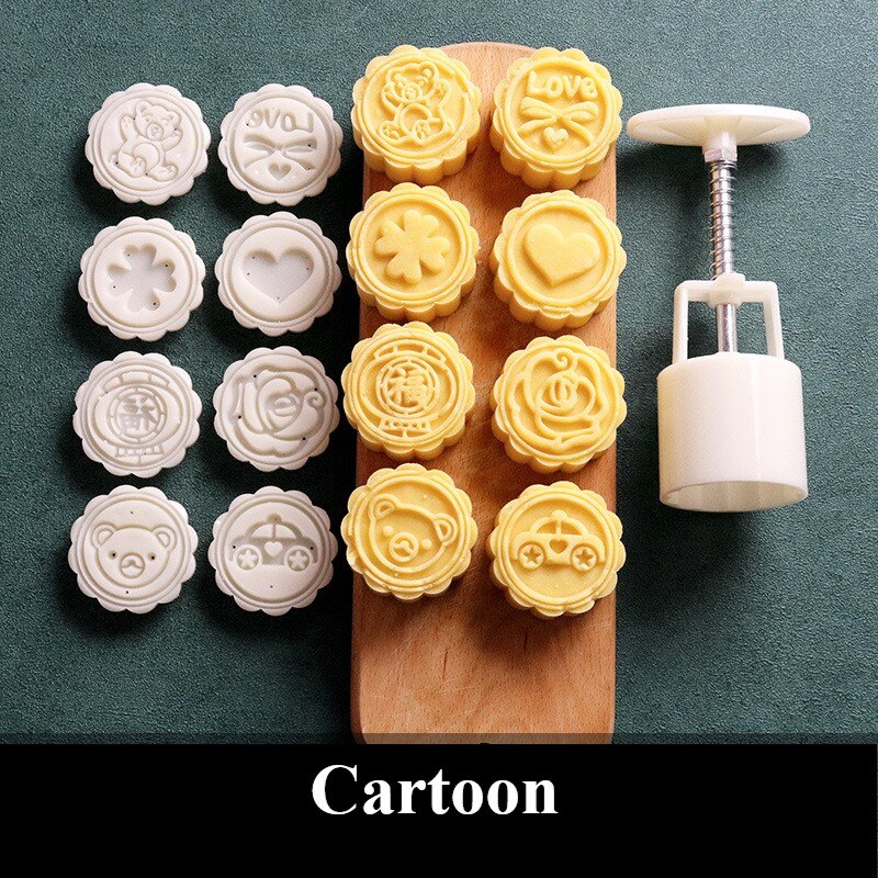 12 Chinese zodiac Flower Mooncake Mold Set Mid Autumn Festival DIY Hand Pressure Fondant Moon Cake Mould Decoration Tool: 03