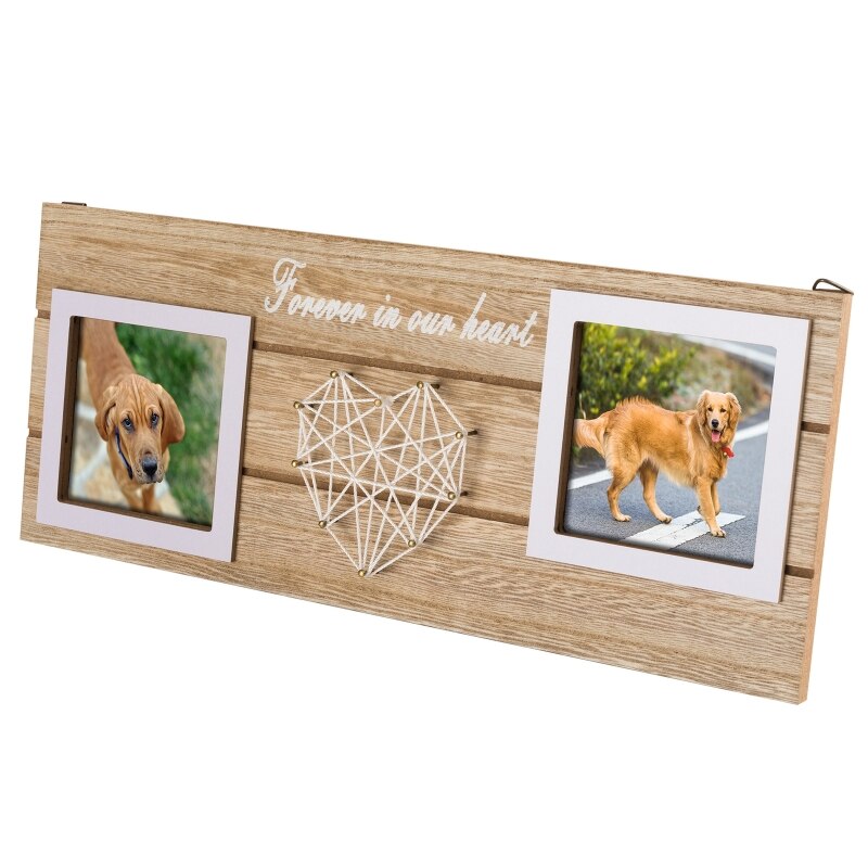 Marco de fotos de perro de madera, marco de fotos conmemorativo en forma de corazón, artesanías de madera para decoración del hogar, dormitorio y sala de estar: White heart