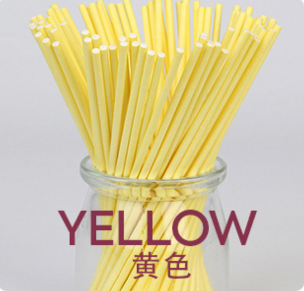 100 stks Kleurrijke Lollipop Stok 15 CM Papen Cake Pop Sticks Voor Lollypop Snoep Chocolade Suiker Knuppel Pole Handvat staaf E020: YELLOW