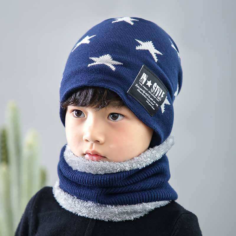 Kind Winter Muts Sjaal Set Jongen Meisjes Warme Pluche Mutsen Hat 2 Stuk Sets Kid Geometrie Print Mode Outdoor ski Cap Sjaals