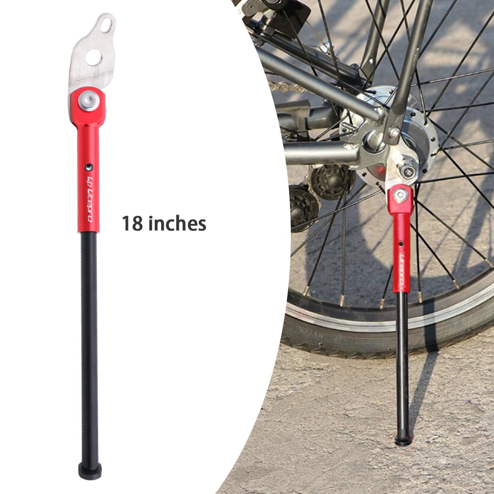 Bike Kickstand, Folding Bicycle Single Leg Stand with Anti-Slip Foot for Birdy Folding Bike, Kids Bike, Foldable Bike: Red 18in