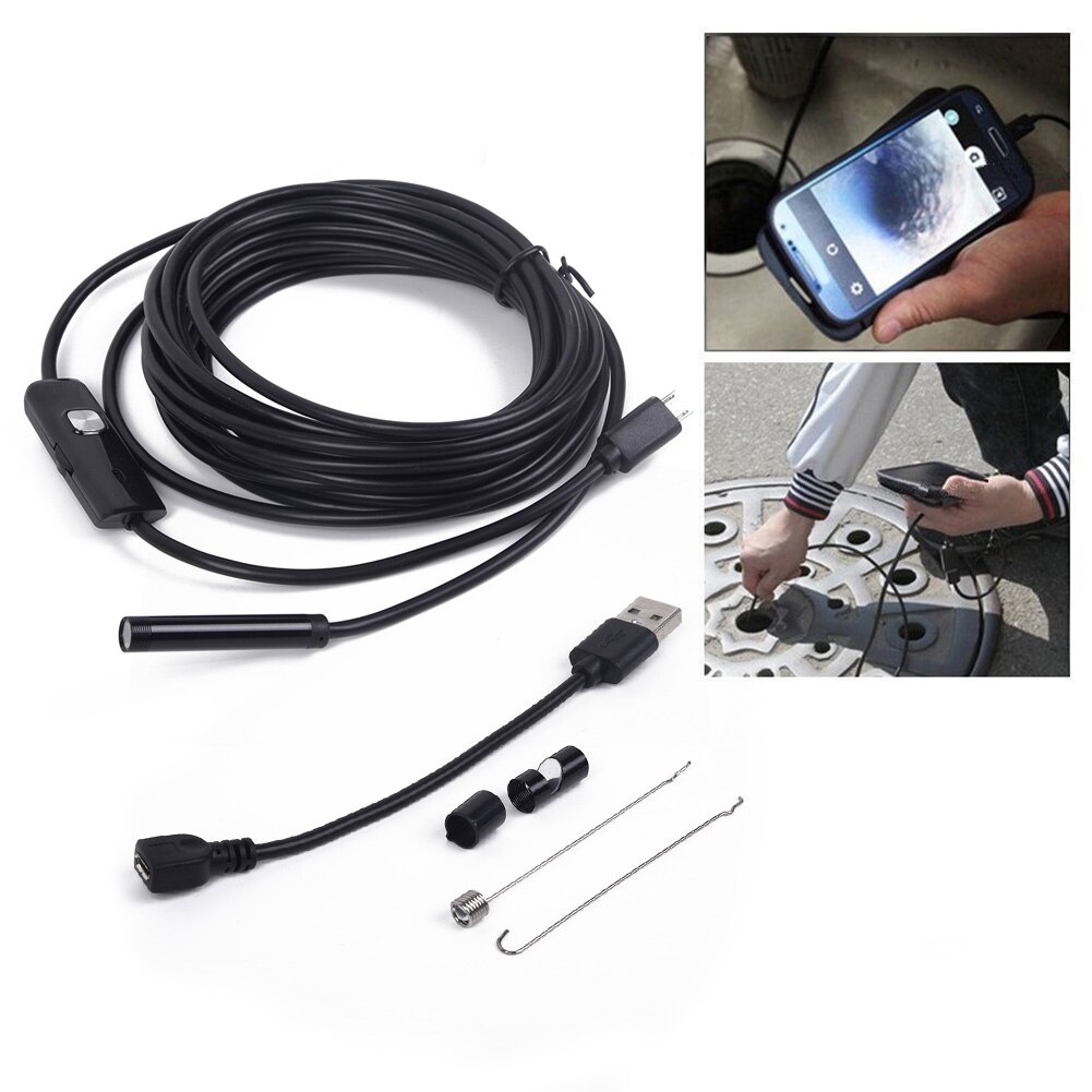 1 PC Plumber Pipe Inspection Camera Endoscope Video Waterproof Sewer Drain Cleaner UK Mini USB Endoscope 6 adjustable white LED