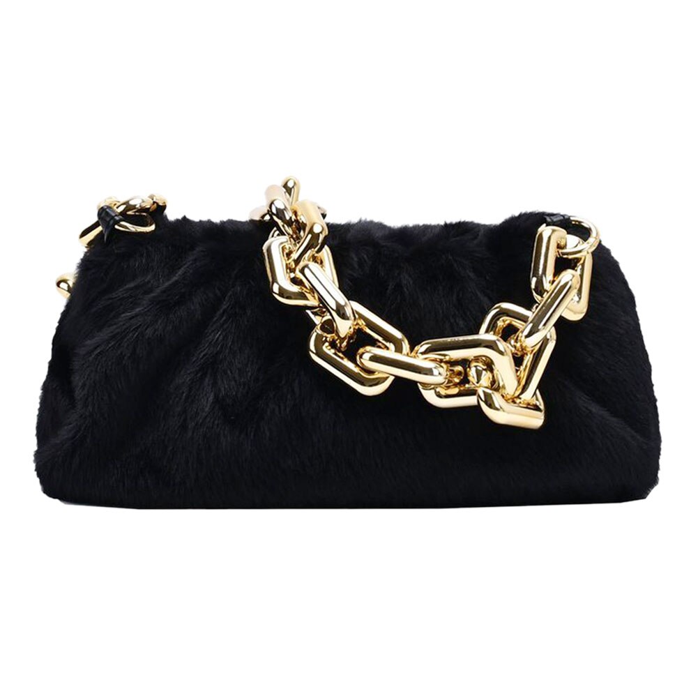 Bolso de mano para mujer, de nube, de felpa, suave, informal, con cadena gruesa, para mujer, bolso de hombro de viaje, bolsos con asa superior: Black