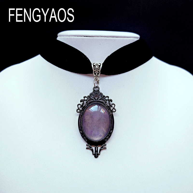 Gargantilla gótica con camafeo de vampiro, collar de terciopelo para mujer, joyería de brujería pagana a la para niñas: Azul de zinc