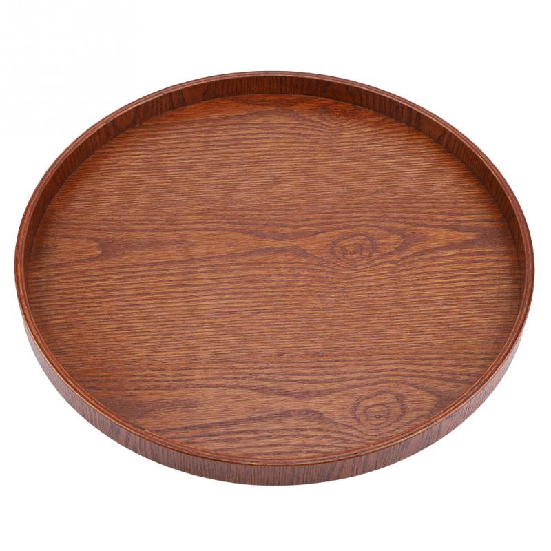 Ronde Vorm Massief Hout Thee Koffie Snack Voedsel Maaltijden 37.5 Cm Dienblad Plaat Restaurant Trays Mode Chinese Stijl theewaar