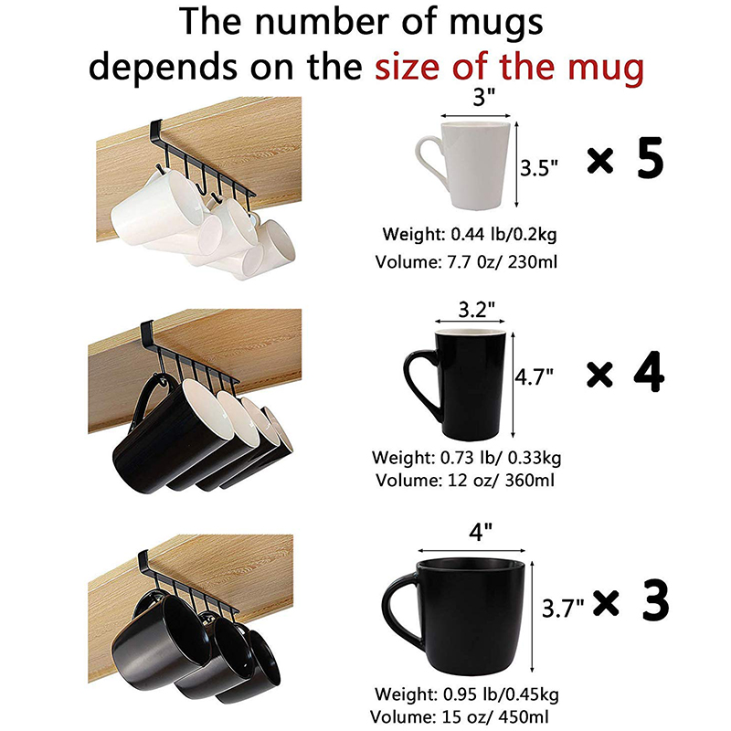Multifunctionele 3 stuks  x 6 haken mokhouder onder kast koffiekopje hanger voor keuken, kledingkast en elke dikte  of 0.8 inch of