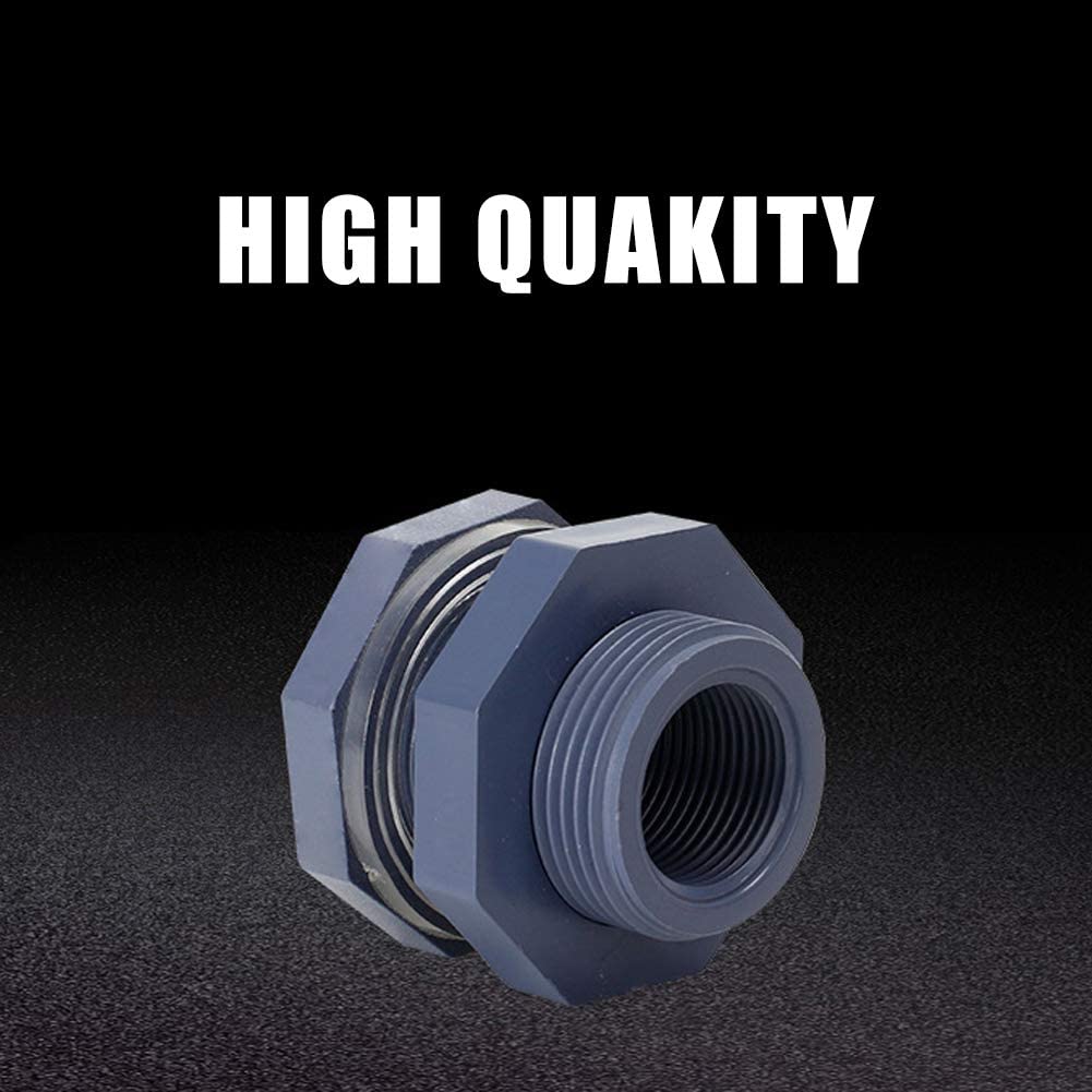 2 Pcs 3/4 Inch PVC Bulkhead Fitting Water Tank Connector + 4 mm Thick Silicon Seal Gasket for Rain Barrels, Aquarium,Tubs, Pool