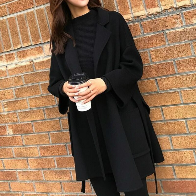 Mezcla mujer coreano Fashon primavera fina negro puro clásico Casual fashes Daily Lady Chic prendas de vestir exteriores Vintage Oversize: M