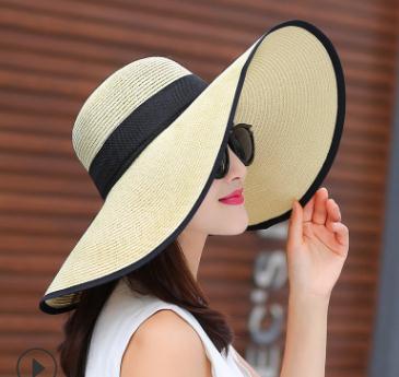 24colors Womens Sun Straw Hat Wide Brim UPF 50 Summer Hat Foldable Roll up Floppy Beach Hats for Women Big Bowknot: 17
