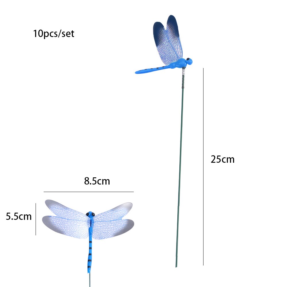 10 Stks/set Kunstmatige Dragonfly Vlinders Tuin Decoratie Outdoor 3D Simulatie Dragonfly Stakes Yard Plant Gazon Decor Stok