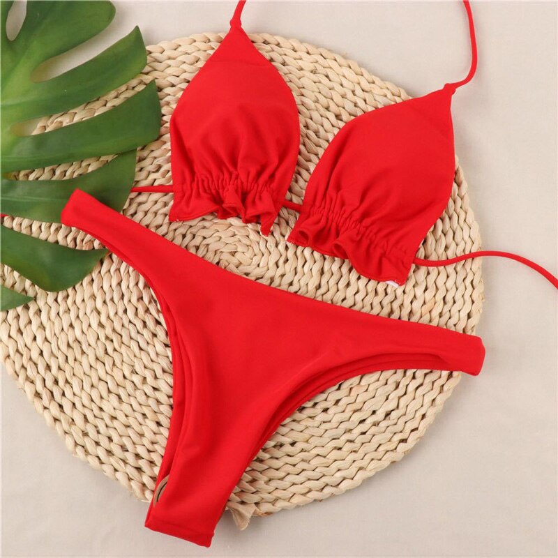 Women Sexy Bandage Brazilian Bikini Swim Suit Top Thong Girls Swimwear Push-up Swimwear Biquini Swimsuit Swimming Suit For women: Red / L