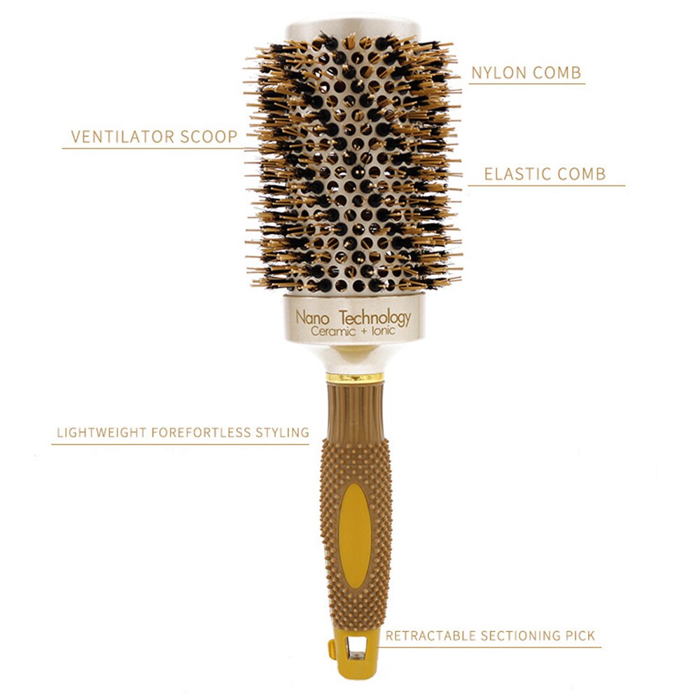 Handle Nano Technology Ceramic Round Brush For Blow Drying Ionic Protect Natural Boar Bristle Hair Aluminum Barrel Brushes