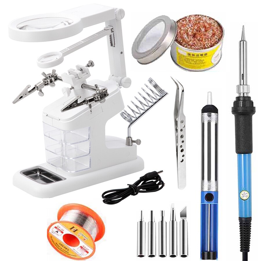 Support de fer à souder avec loupe Led 3X 4.5X 25X, pince crocodile, aide à la réparation de la Station de travail manuelle, outils de soudage: 7026 White set