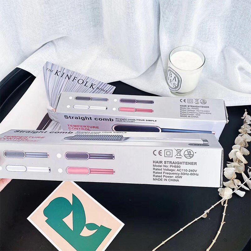 LSJHA Female Curler Straight Hair Comb Multifunction Beard Straightener Styler Brush Men Heat Hair Curling Iron Electric Car