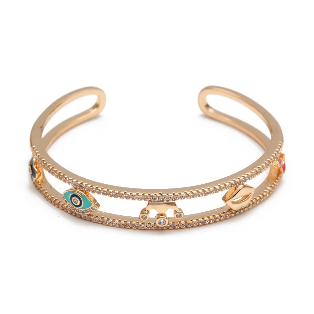 Lucky Eye Goud Kleur Bangle Open Manchet Armband Evil Eye Vlinder Hart Fatima Hamsa Hand Armband Voor Vrouwen Meisjes Sieraden BD241