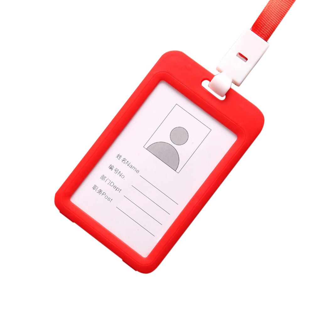 Bærbar farverig medarbejder plast id-kortholder navneskilt snor halsrem personale arbejdskort kontor og papirvarer: Rød