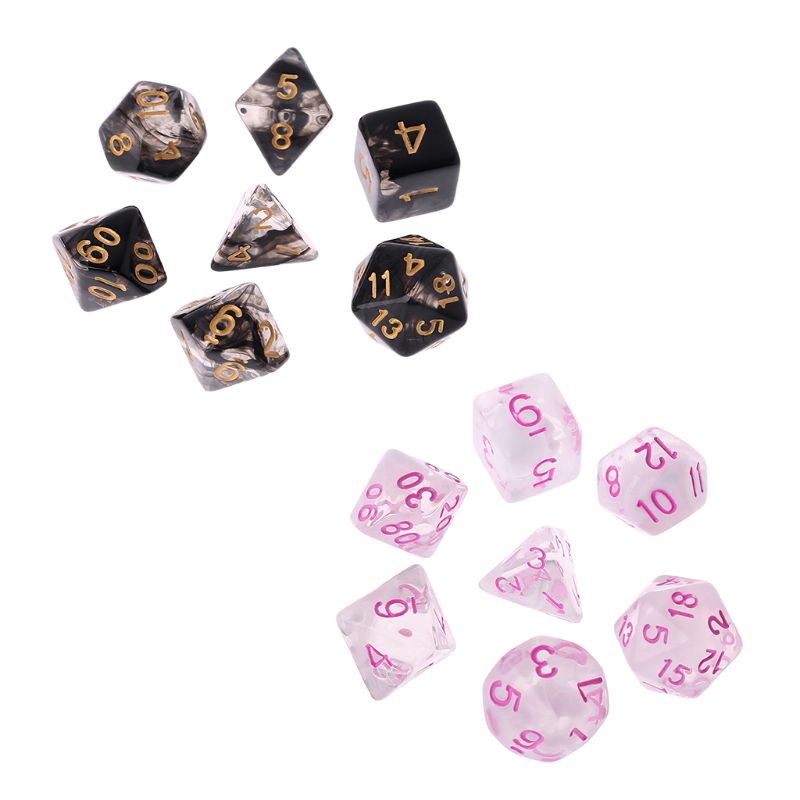 7 Pcs/Set Game Dice Transparent Dices Multi-side Desktop Games Party Play Polyhedral Black/Pink